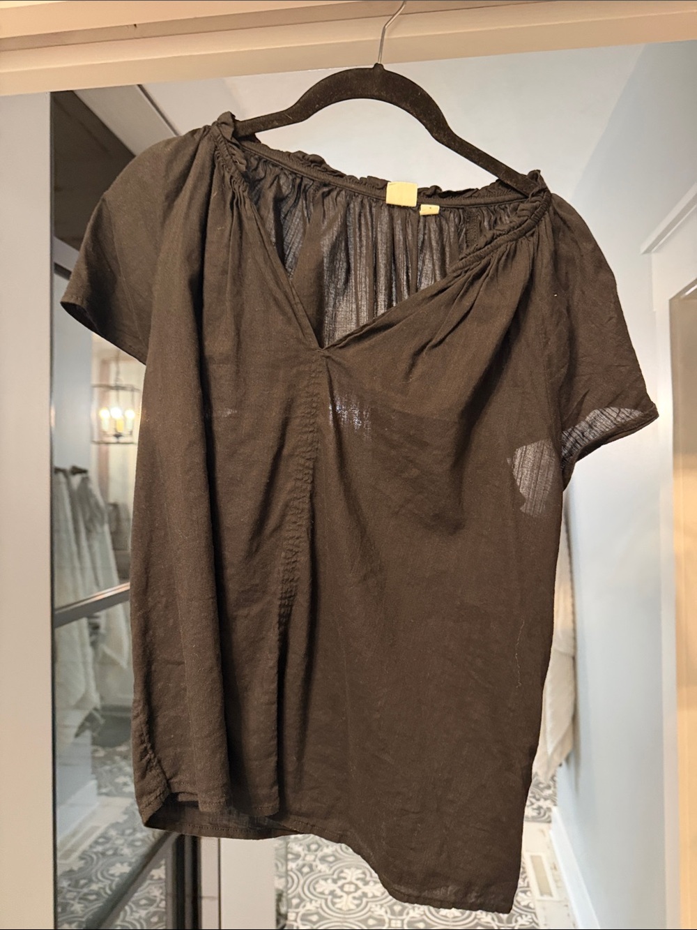 GAP Black Short-Sleeve V-Neck Blouse